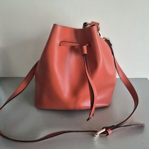 Chic Red/Orange Leather Bucket Bag